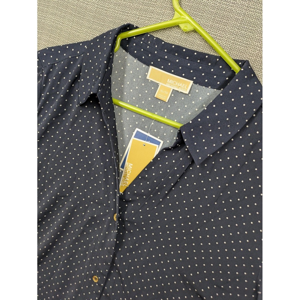 MICHAEL Michael Kors Shirt Womens XL Blue Polka Dot Cropped Button Up Top